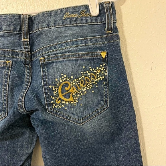 Guess Vintage Daredevil Bootcut Jeans Size 27 Gold Rhinestones Embroidered EUC - Picture 4 of 8